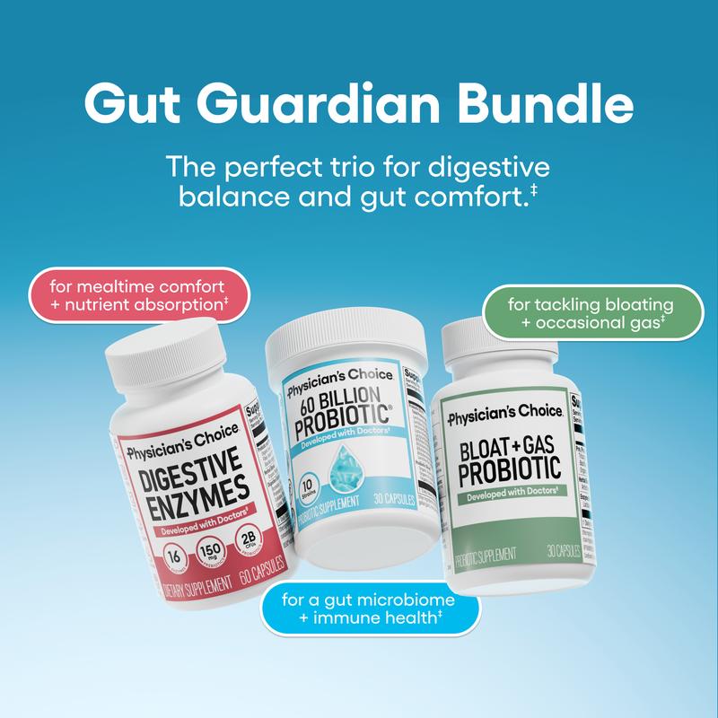 ADVANCED GUT HEALTH SUPPORT WITH 60 BILLION PROBIOTIC + DIGESTIVE ENZYMES + BLOAT & GAS PROBIOTIC