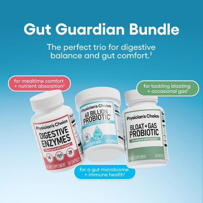 ADVANCED GUT HEALTH SUPPORT WITH 60 BILLION PROBIOTIC + DIGESTIVE ENZYMES + BLOAT & GAS PROBIOTIC