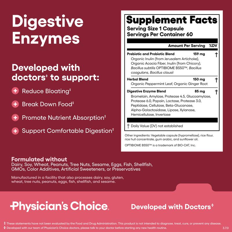 ADVANCED GUT HEALTH SUPPORT WITH 60 BILLION PROBIOTIC + DIGESTIVE ENZYMES + BLOAT & GAS PROBIOTIC