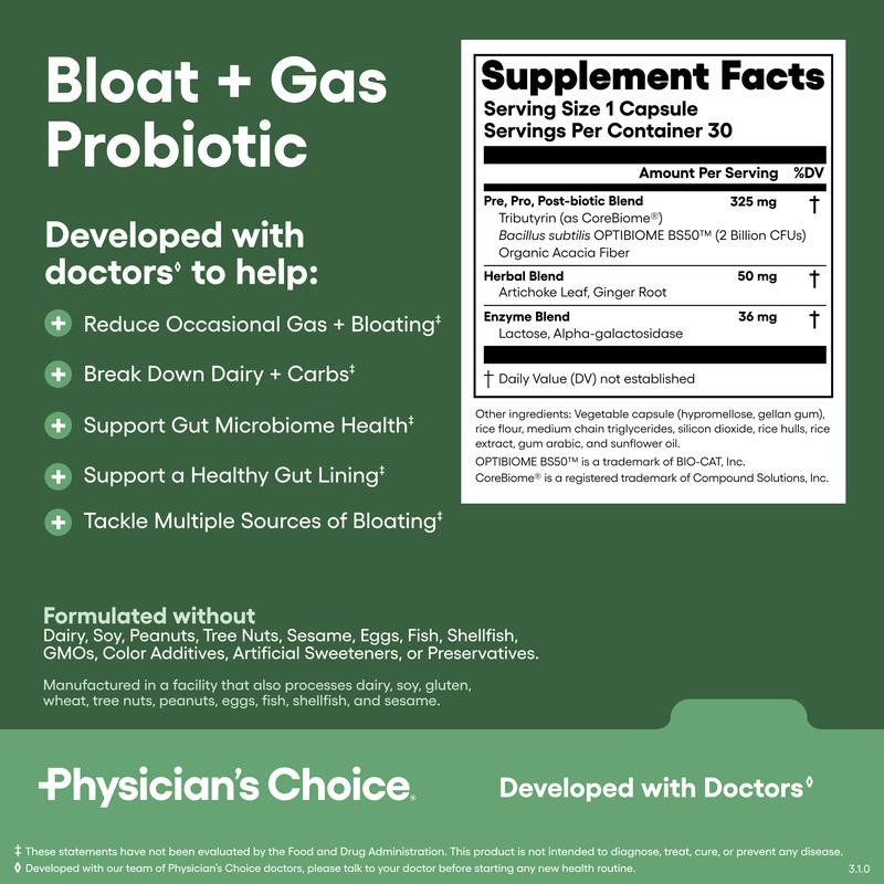 ADVANCED GUT HEALTH SUPPORT WITH 60 BILLION PROBIOTIC + DIGESTIVE ENZYMES + BLOAT & GAS PROBIOTIC