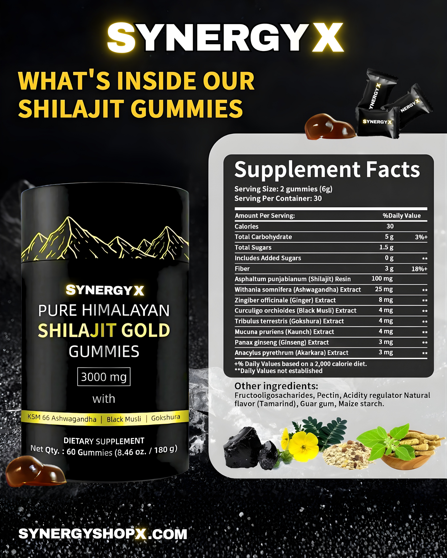 SYNERGY X PURE HIMALAYAN SHILAJIT GOLD GUMMIES 6-12 PACK