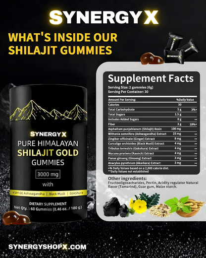 SYNERGY X PURE HIMALAYAN SHILAJIT GOLD GUMMIES 6-12 PACK
