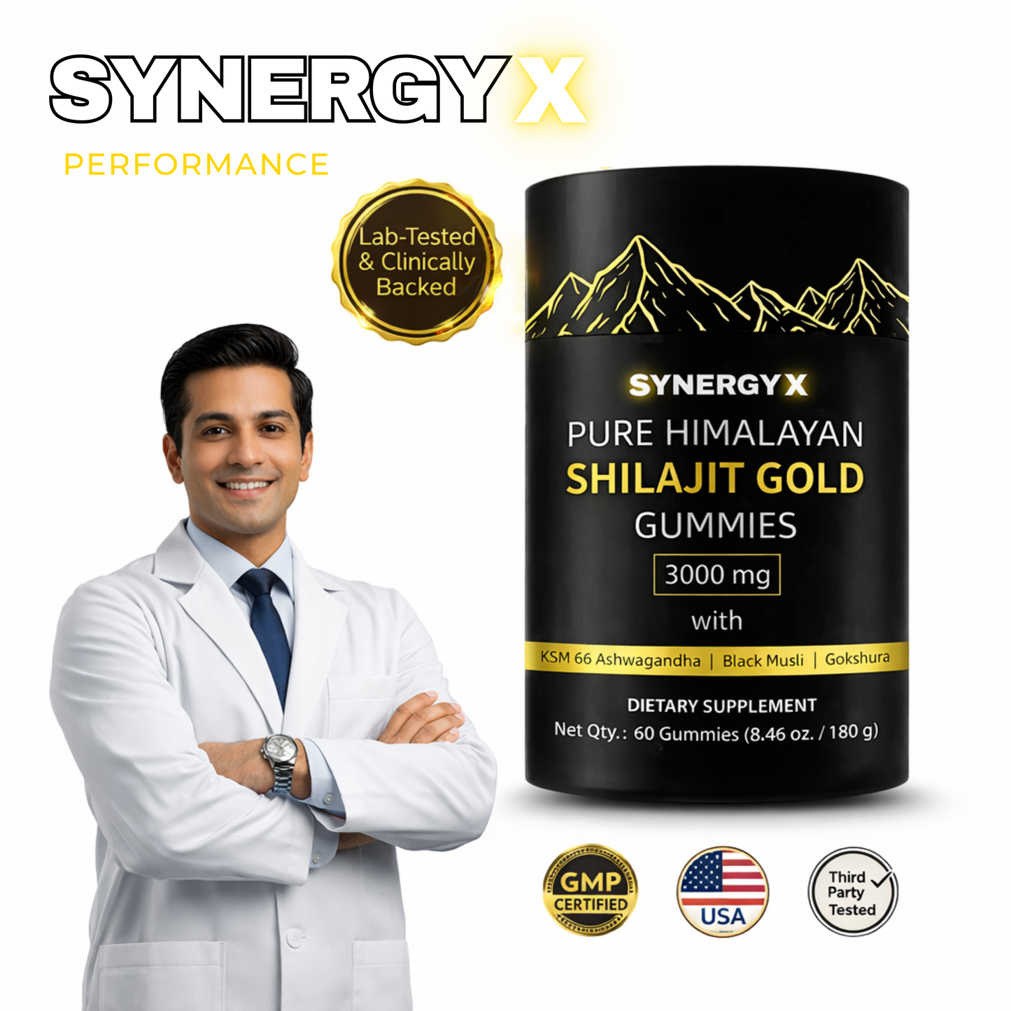 SYNERGY X PURE HIMALAYAN SHILAJIT GOLD GUMMIES 6-12 PACK