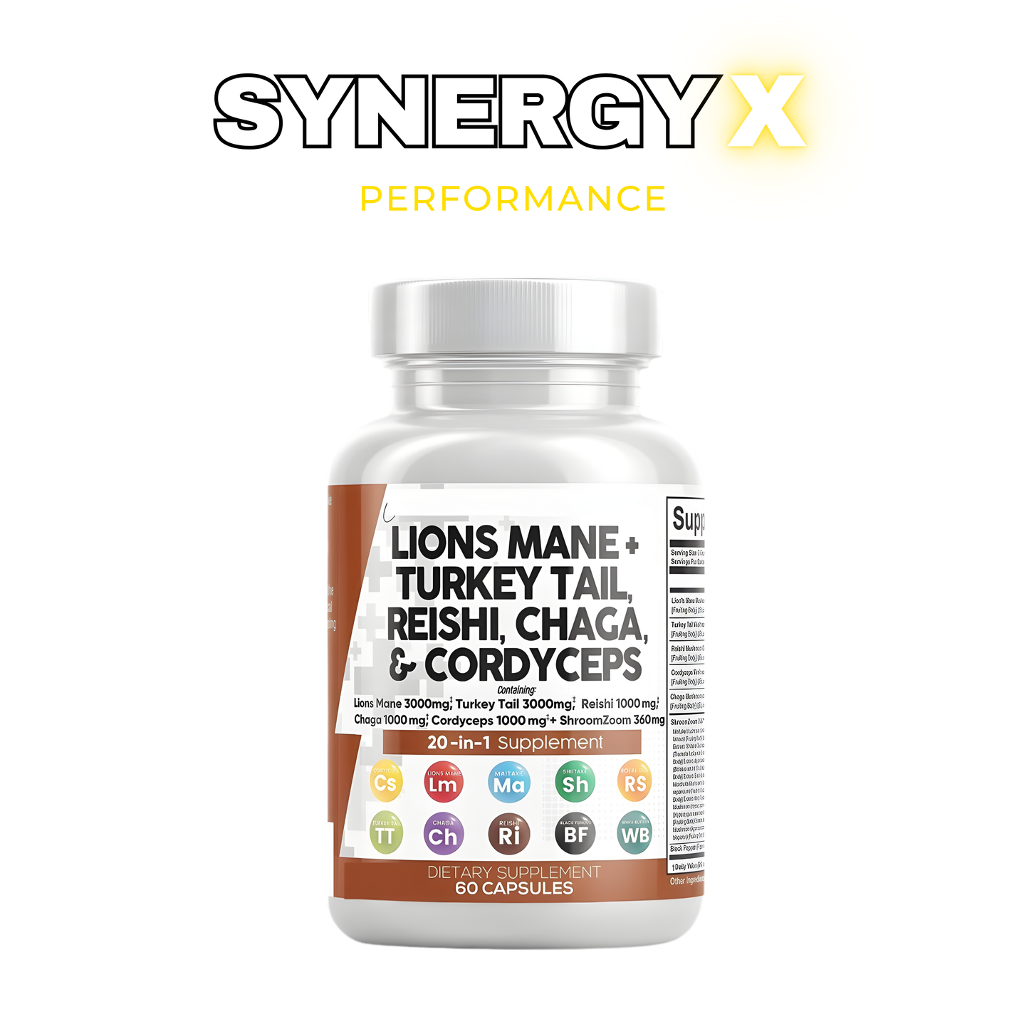 SYNERGY+ LION'S MANE, TURKEY TAIL, REISHI, CHAGA & CORDYCEPS