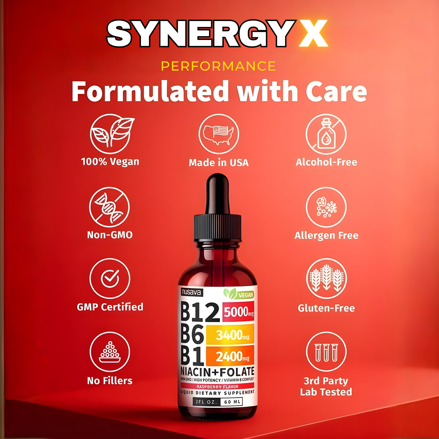 (2-PACK) Vitamin B12 Liquid Supplement Drops with B6, B1, Niacin & Folate