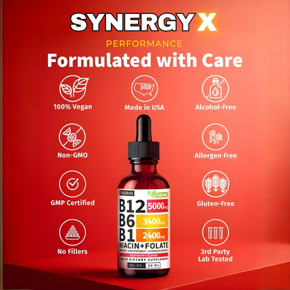 (2-PACK) Vitamin B12 Liquid Supplement Drops with B6, B1, Niacin & Folate