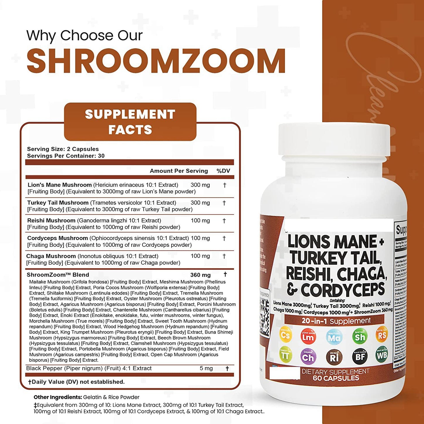Synergy™ Lions Mane + Turkey Tail, Reishi, Chaga & Cordyceps